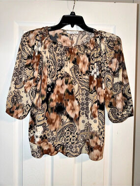 Claudia Richard Paisley Cheetah Print Peasant Blouse Y2K Boho